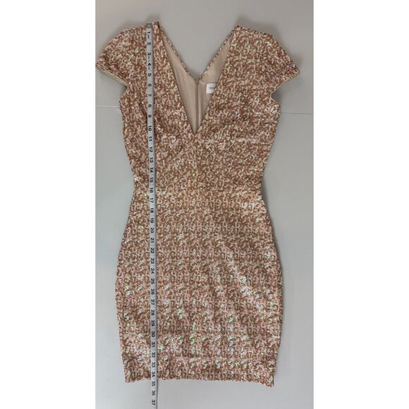 Dress The Population Women's Zoe Sequin Mini Dress Cap Sleeves Beige Tan Size M - Picture 10 of 12